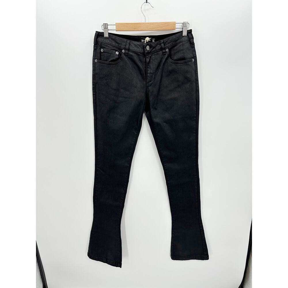 SER.O.YA Waxed Black Cindy Low Rise Skinny Flare Jeans Stretch Women 27‎ NWT